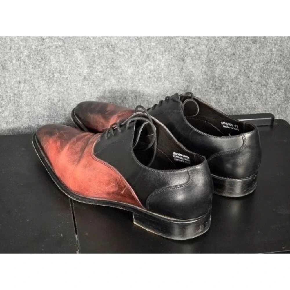 Paul Fredrick Mens Size 11 Leather Upper Oxford Dress Shoes Black Red Made Italy